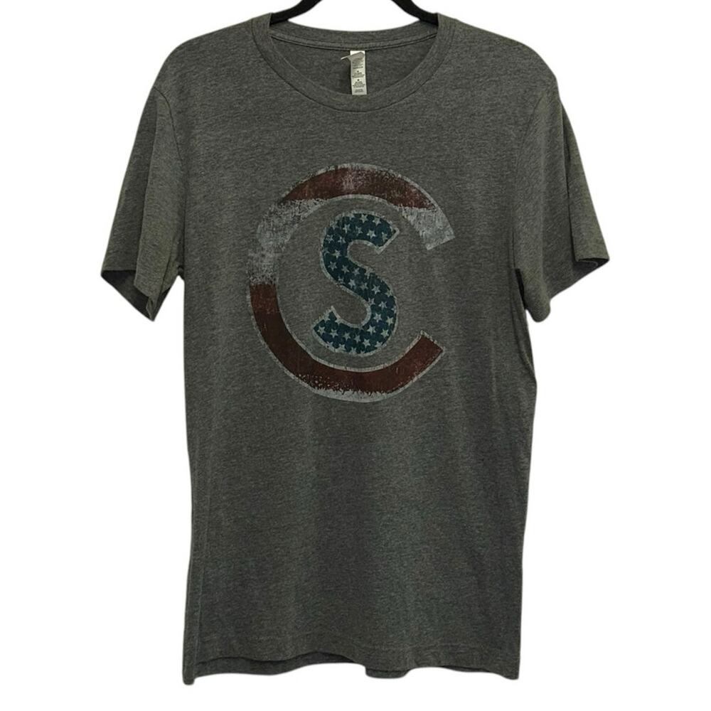 Cole Swindell American Flag CS Logo Graphic T-Shirt Gray Unisex Medium‎